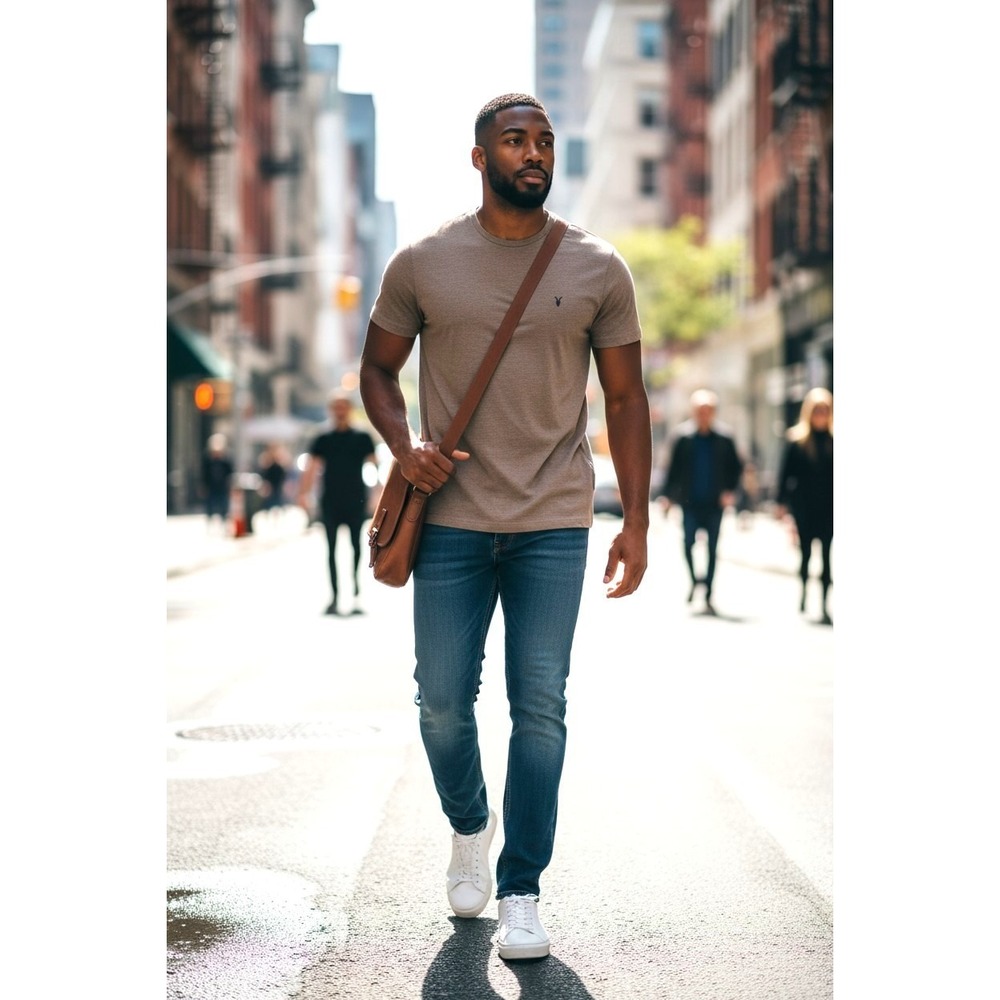 (E-148) AllSaints Men's T-Shirt Size Large Brown Short Sleeve Crew Neck Casual L